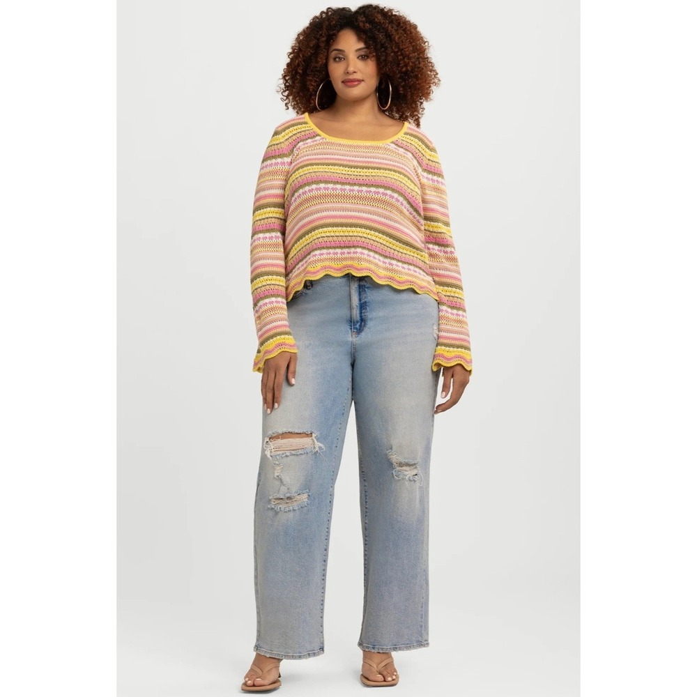 Jessica Simpson Plus 24W Mid Rise Relaxed Straight Distressed Jeans Minimalist